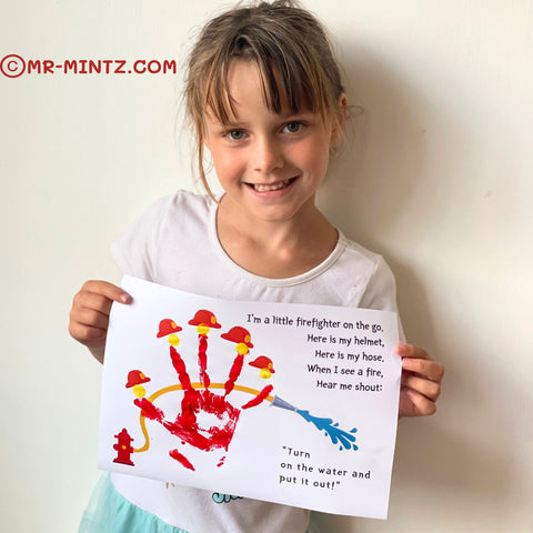 Celebrate Dad's heroism with our firefighter handprint craft. Kids create a masterpiece with the poem "I'm a little firefighter on the go." A heartfelt Father's Day gift that honors his bravery and love.