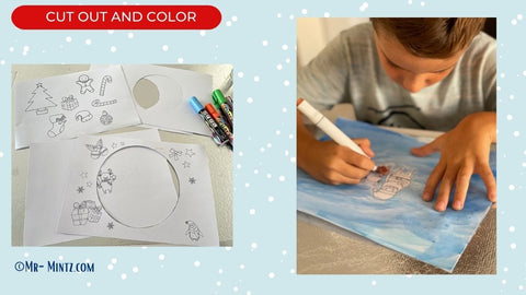 This easy craft uses our Christmas coloring pages for kids to color and then transform into an easy blueprint to create festive 3D Christmas ornament.