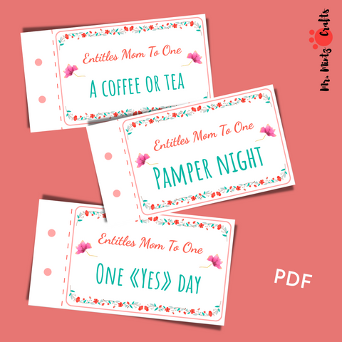 Make Mom feel loved with our Coupon Book this Mother's Day! The digital file has 24 pre-filled, Mom-approved coupons and 6 blank ones for custom ideas. Show Mom your appreciation with this special gift!