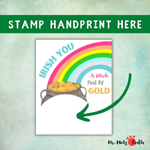 St. Patrick's Day is coming up, and it's time to get creative! This sweet and simple project to do with your kids for St. Patrick's Day. This Pot of Gold Handprint Art makes the perfect card for parents, grandparents and loved ones!