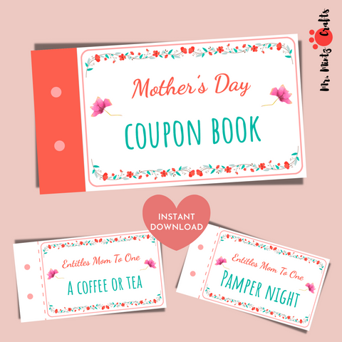 Make Mom feel loved with our Coupon Book this Mother's Day! The digital file has 24 pre-filled, Mom-approved coupons and 6 blank ones for custom ideas. Show Mom your appreciation with this special gift!