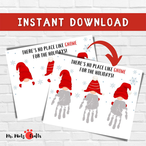 The adorable Gnome Handprint Art is the perfect Student Activity for your classroom featuring an adorable gnomes on a winter background, in their red coloured caps, reading There's no place like gnome for the Holidays.