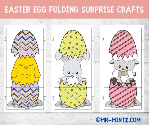 Easter Egg Folding Surprise Craft or Card | Easter Bunny | Easter Chick | Easter Sheep | Easter Coloring Cards | Easter Coloring Page