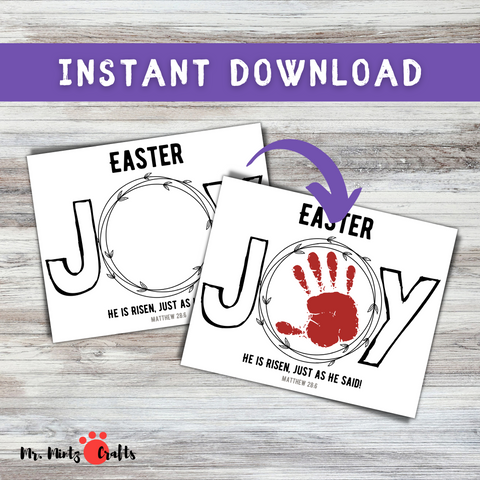 Easter Joy printable handprint art craft is perfect is an easy personalized gift for family! Celebrate Jesus this Easter with your little one with these super fun and faith-filled Handprint Art crafts!