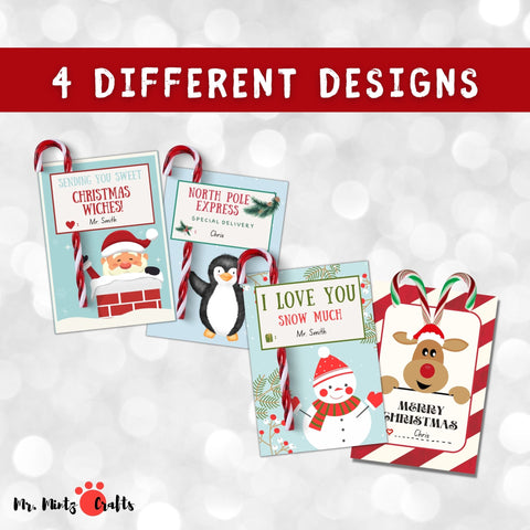 Candy Cane printable cards that you can give away as gifts. They are also perfect for witnessing at Christmas time! They also make great party favors!