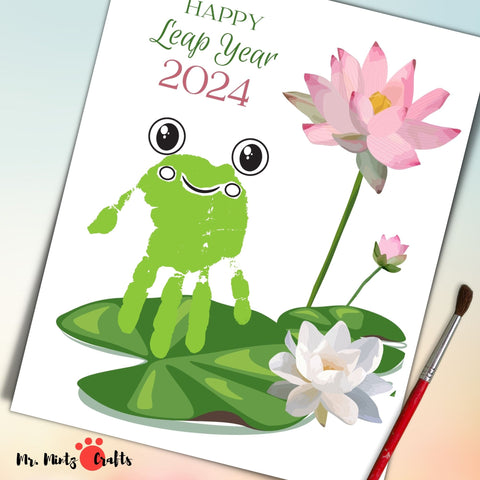 Personalised Leap Year handprint art, perfect for a Leap Day baby birthday card, celebrating February 29th with a cheerful frog design, ready to print.