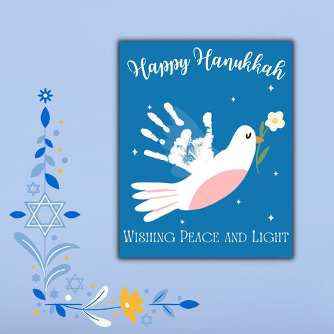 Ready-to-use Hanukkah craft printables featuring handprints, perfect for a family crafting session during the holiday season.