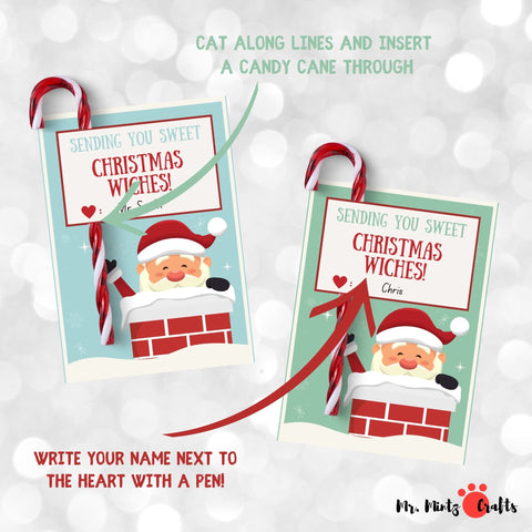 Santa Claus Candy Cane printable cards with poem that you can give away as gifts. They are also perfect for witnessing at Christmas time! They also make great party favors!