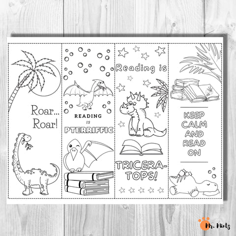 This fun set of printable coloring dinosaur bookmarks are a fun activity for kids!