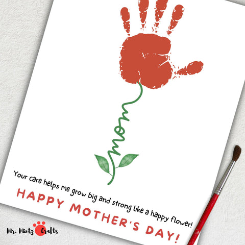 A unique handmade keepsake to warm her heart! Print this vibrant handprint flower craft, have your child stamp their handprint, and gift an unforgettable homemade treasure shell cherish forever. The perfect Mothers Day gift for moms and grandmas!