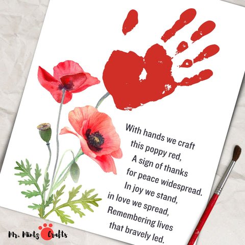 Our Printable Handprint Poppy Card is more than just a card; it's a personal touch that says, "We remember and are thankful." Download today and make this Veterans Day and Remembrance Day special with your unique creation.