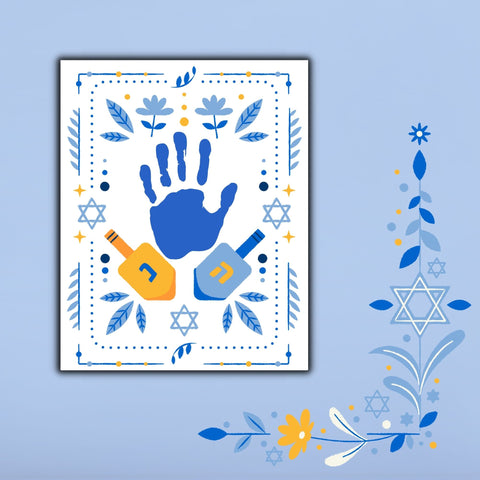 Ready-to-use Hanukkah craft printables featuring handprints, perfect for a family crafting session during the holiday season.