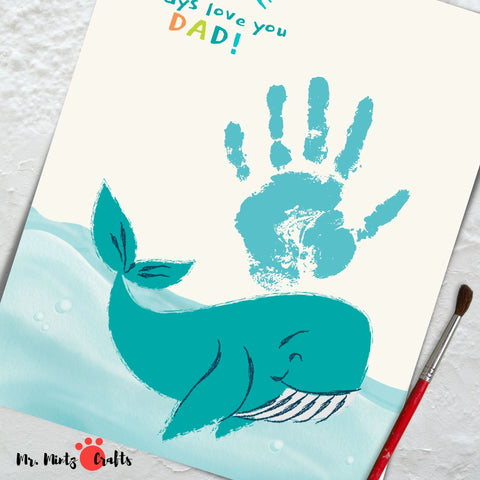 Celebrate Dad with our handprint craft. Kids create a heartfelt masterpiece with "I Whale Always Love You, Dad." A meaningful Fathers Day gift that expresses love and appreciation.