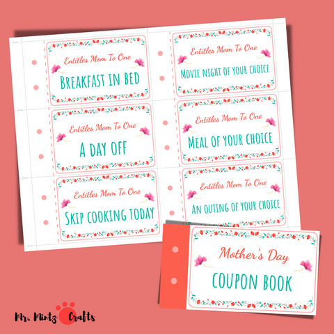 Make Mom feel loved with our Coupon Book this Mother's Day! The digital file has 24 pre-filled, Mom-approved coupons and 6 blank ones for custom ideas. Show Mom your appreciation with this special gift!
