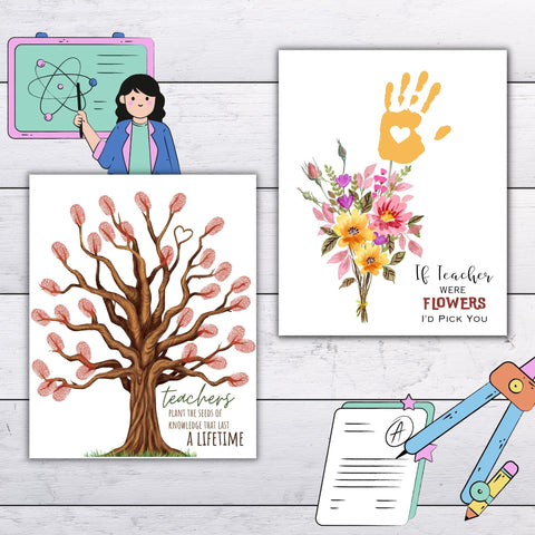 This collection of six heartfelt templates is perfect for Teacher Appreciation Week, allowing children to create personalized gifts with their own handprints or fingerprints.