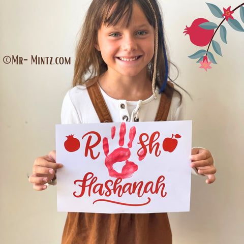 Rosh Hashanah handprint craft with personalized Rosh Hashanah inscription, created using your child's palm print, symbolizing the essence of this Jewish New Year tradition.