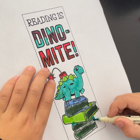 This fun set of printable coloring dinosaur bookmarks are a fun activity for kids!