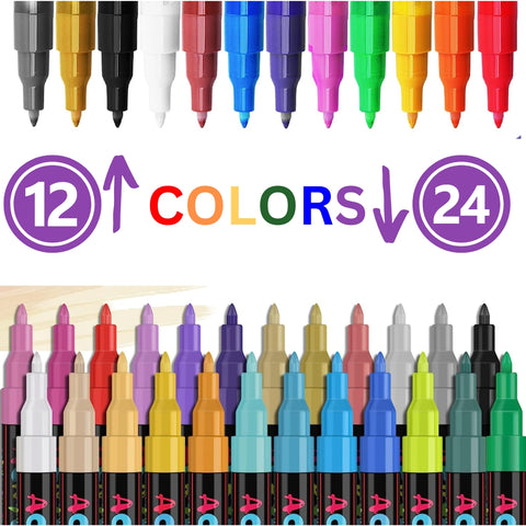 Acrylic Paint Pens 24 with Extra Fine Tip Paint Markers for Canvas Metal  Rock