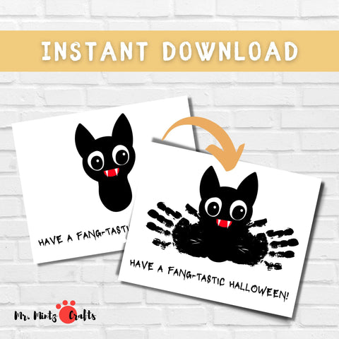 A cute and cheeky Halloween Bat handprint craft for kids. Great for Halloween party decorations, greeting cards.