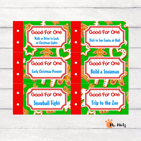 Need some fresh ideas for giving Christmas gifts to kids? These cute coupon books allow you to create the perfect gift, customized by you for each recipient. Download this Christmas coupon book and get 24 unique pre-filled coupons as well as 6 blank ones for custom coupons. Merry Christmas!!!