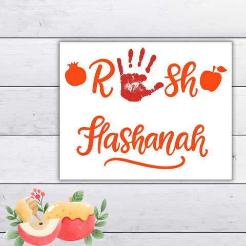 Rosh Hashanah handprint art bundle: Apple, honey, pomegranate, and shofar - themed templates for creative celebrations Jewish New Year.