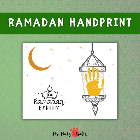 Printable Ramadan Handprint Art Craft with stars and moon, serving as creative Islamic Crafts for Kids or a special Ramadan Gift from Kids to beautify any Ramadan Decor