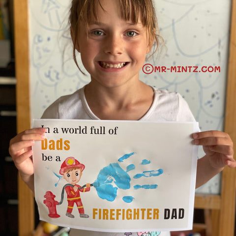 Celebrate your Firefighter Dad with our handprint craft. Kids create a personalized masterpiece with the phrase In a world full of dads, be a Firefighter Dad. A meaningful Fathers Day gift that honors bravery and love.