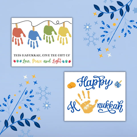 Ready-to-use Hanukkah craft printables featuring handprints, perfect for a family crafting session during the holiday season.