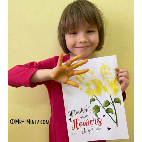 Teacher Appreciation Week DIY gift featuring 'If Teachers Were Flowers, I'd Pick You' print, ready for a child's handprint personalization. Perfect for showing gratitude to educators