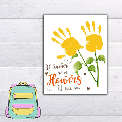 Teacher Appreciation Gift featuring handprint keepsake art crafts, perfect for creating personalized gifts from students for the end of the year. Show gratitude with these unique teacher-themed designs.