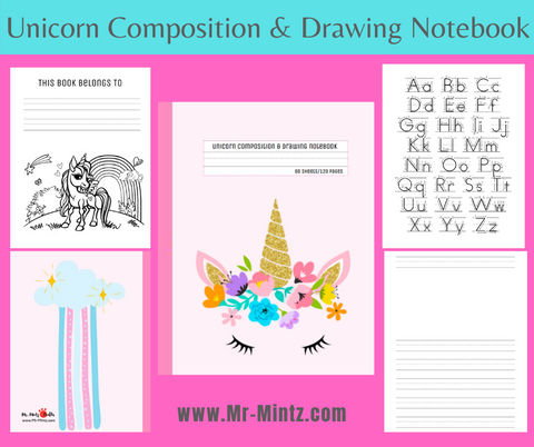 Looking for a unicorn primary composition notebook? This unicorn notebook for 6 years old girls has 120 blank pages with lines and picture space. Great for kid’s early year's letter and number form practice! Great for kid’s early years letter and number form practice!
