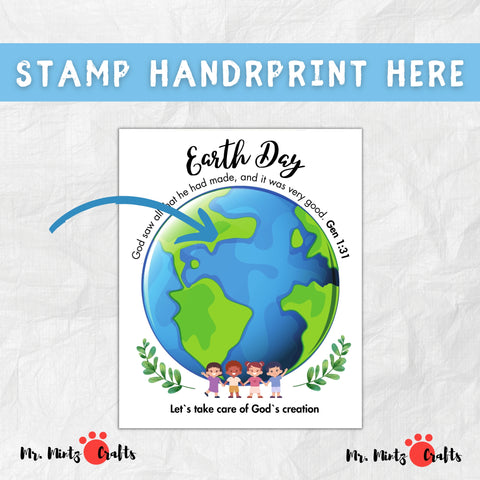 Earth Day handprint art printable, ideal for Sunday school activities and Bible lessons, highlighting care for God's creation with a joyful handprint craft for kids.