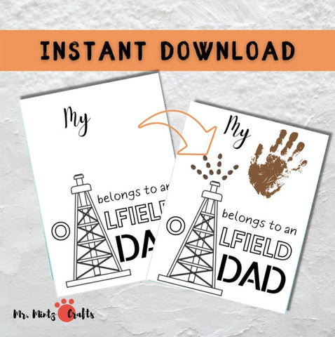 A colorful handmade card with a Father's Day theme, featuring a white background. The card exudes a warm, personalized touch meant to celebrate and honor a father working in the oilfield industry.