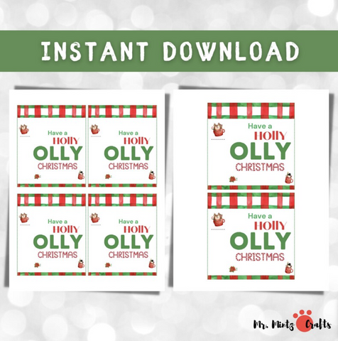 Customizable 'Holly Jolly Christmas' candy cane and lollipop holder. The design includes a white space for personalization and the text 'Have a HOLLY JOLLY Christmas in cheerful red and green fonts.