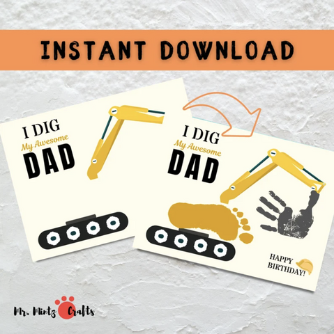 Celebrate your construction-loving dad's birthday with our handprint craft that says, I dig my awesome dad! This personalized gift is a heartfelt way to show your appreciation. Perfect for construction-themed birthdays, it promotes creativity and captures cherished memories.