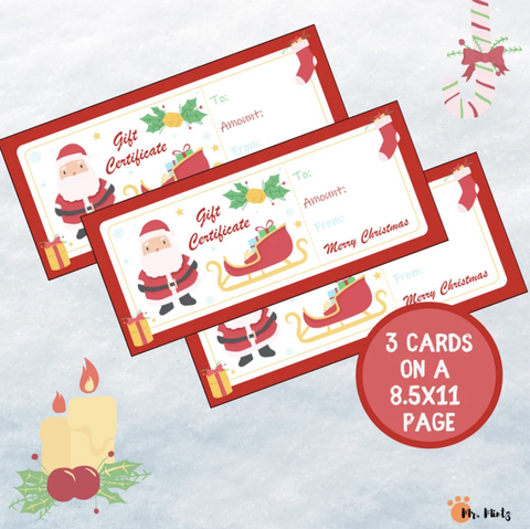 These gift certificates can be given to friends at a Christmas party.