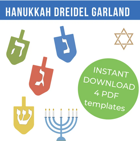 Make an easy Hanukkah craft for kids with this dreidel garland activity. Kids get to make their own decoration using our template!