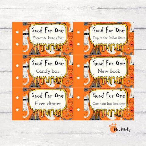 These cute coupon books allow you to create the perfect gift, customized by you for each recipient. Download this Halloween coupon book and get 24 unique pre-filled coupons as well as 6 blank ones for custom coupons. Happy Halloween!!!