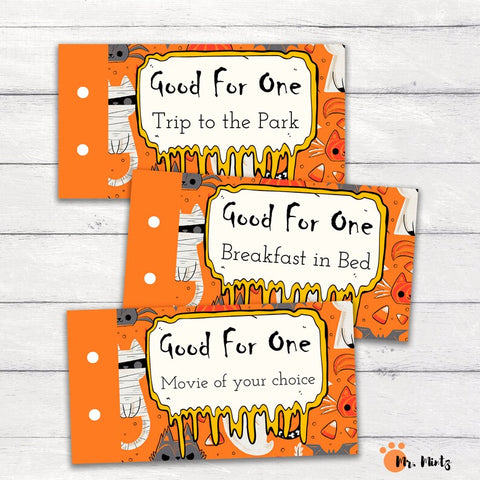 These cute coupon books allow you to create the perfect gift, customized by you for each recipient. Download this Halloween coupon book and get 24 unique pre-filled coupons as well as 6 blank ones for custom coupons. Happy Halloween!!!