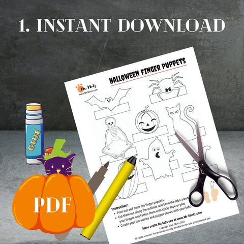 Make these Halloween Finger Puppets including Jack’O Lanterns, skeleton, bat, black cat, witch hat, ghost. You will be able to make these simple crafts with these printable templates.