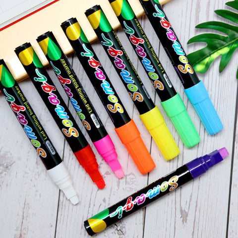 Our chalk markers have premium rich colors that will make any project stand out! The chalk ink dries quickly and will not smudge as long as you don’t wipe it with water. The opaque ink also allows for easy blending of 2 or more colors. Included colors are: White, Red, Yellow, Green, Pink, Purple, Blue, Orange.