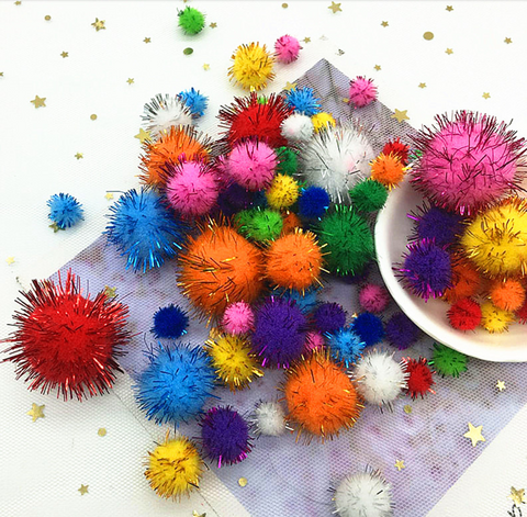 Kare & Kind 300 pcs Glitter Pom Poms - Assorted Colors - 2.5 cm - Good for  Arts, Crafts and DIY Projects - Also for School Artworks, Decorations