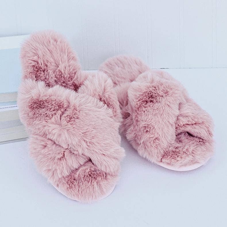 Fuzzy Cross Band Slide Slippers