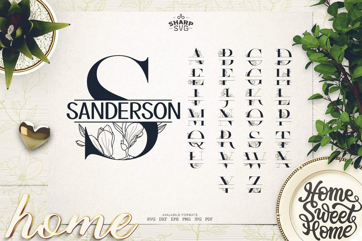 Download Split Floral Letters Svg Floral Monogram Letters Bundle Family Svg Files Sharpsvg