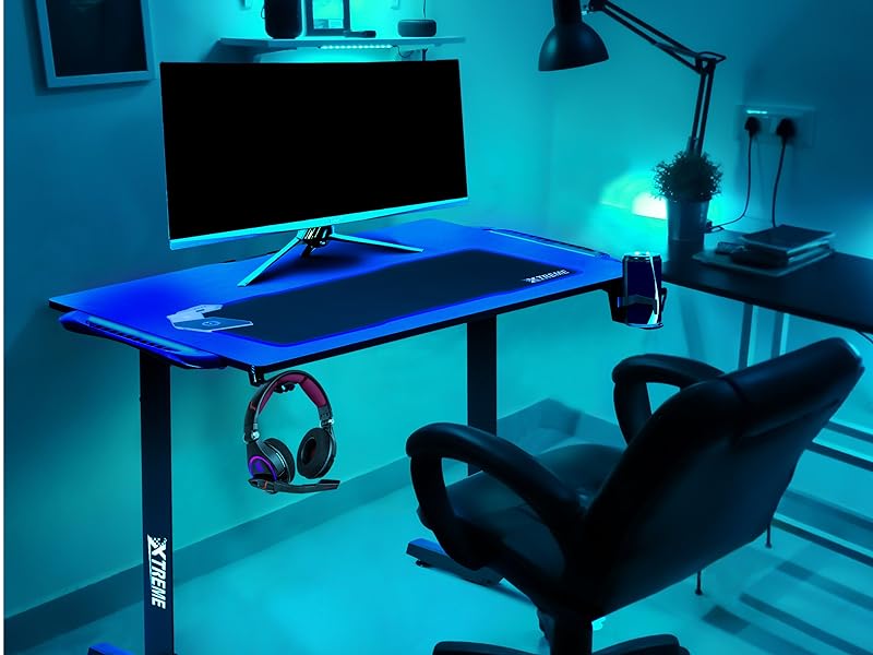  Gaming Desk Computer Desk Home Office Desk Extra Large Modern  Ergonomic PC Carbon Fiber Writing Desk Table with Cup Holder Headphone Hook  : Home & Kitchen