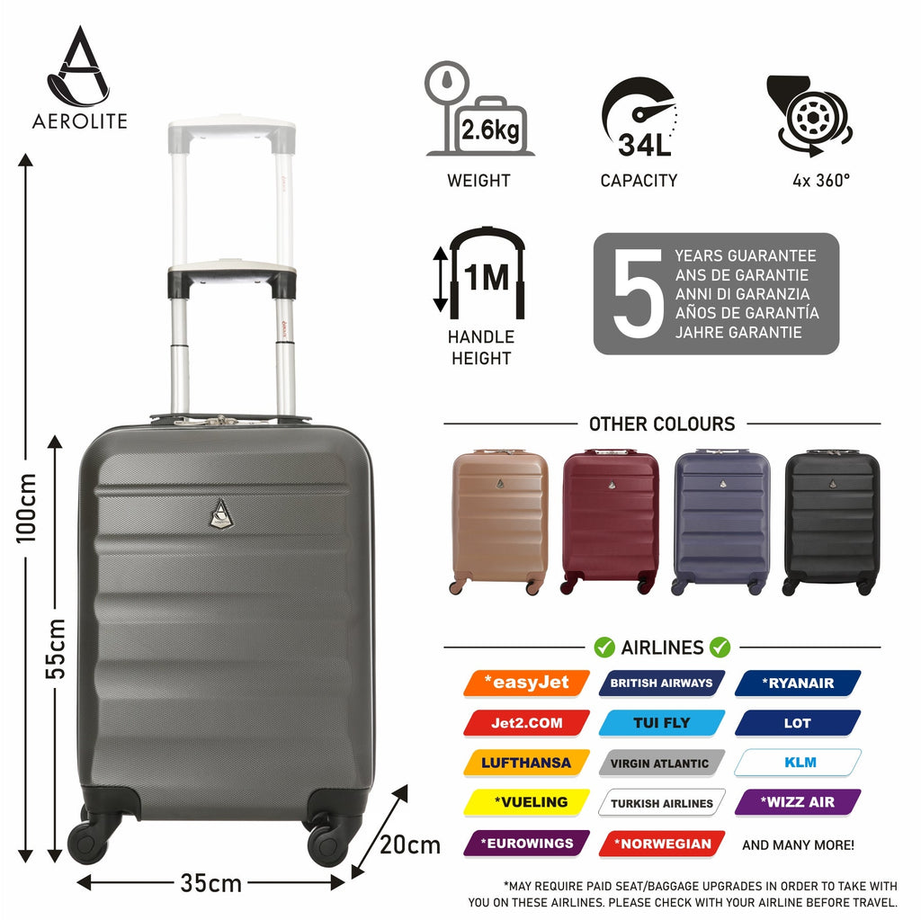 Aerolite Hard Shell Luggage Set | Cabin & Medium - Charcoal – Packed ...