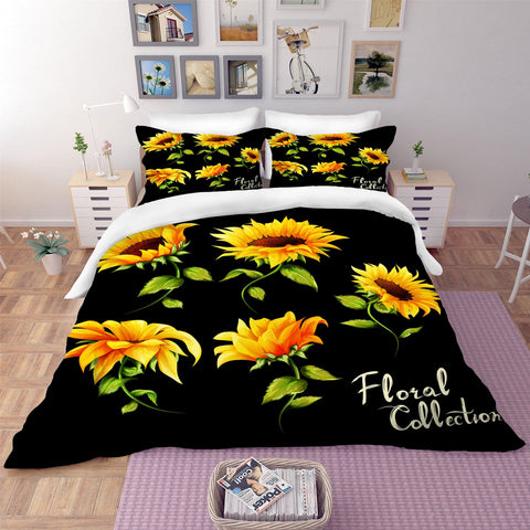 3d Sunflowers Black Quilt Cover Set Bedding Set Pillowcases 08