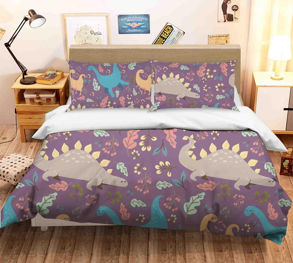 purple dinosaur bedding