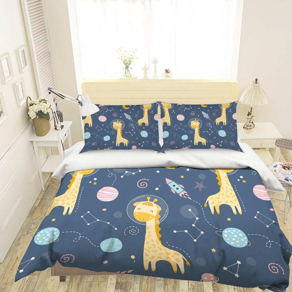 3d Cartoon Giraffe Rocket Quilt Cover Set Bedding Set Pillowcases