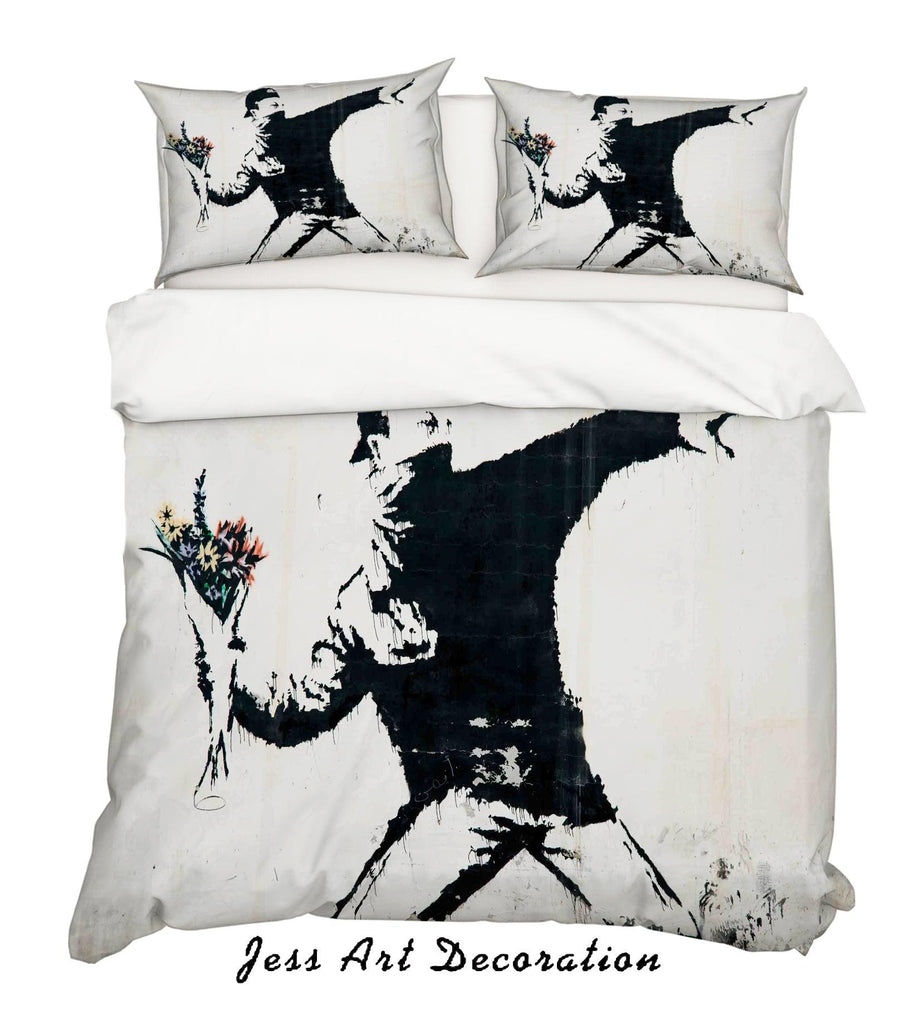 3d Banksy Black White Figure Flower Color Quilt Cover Set Bedding Set Jessartdecoration
